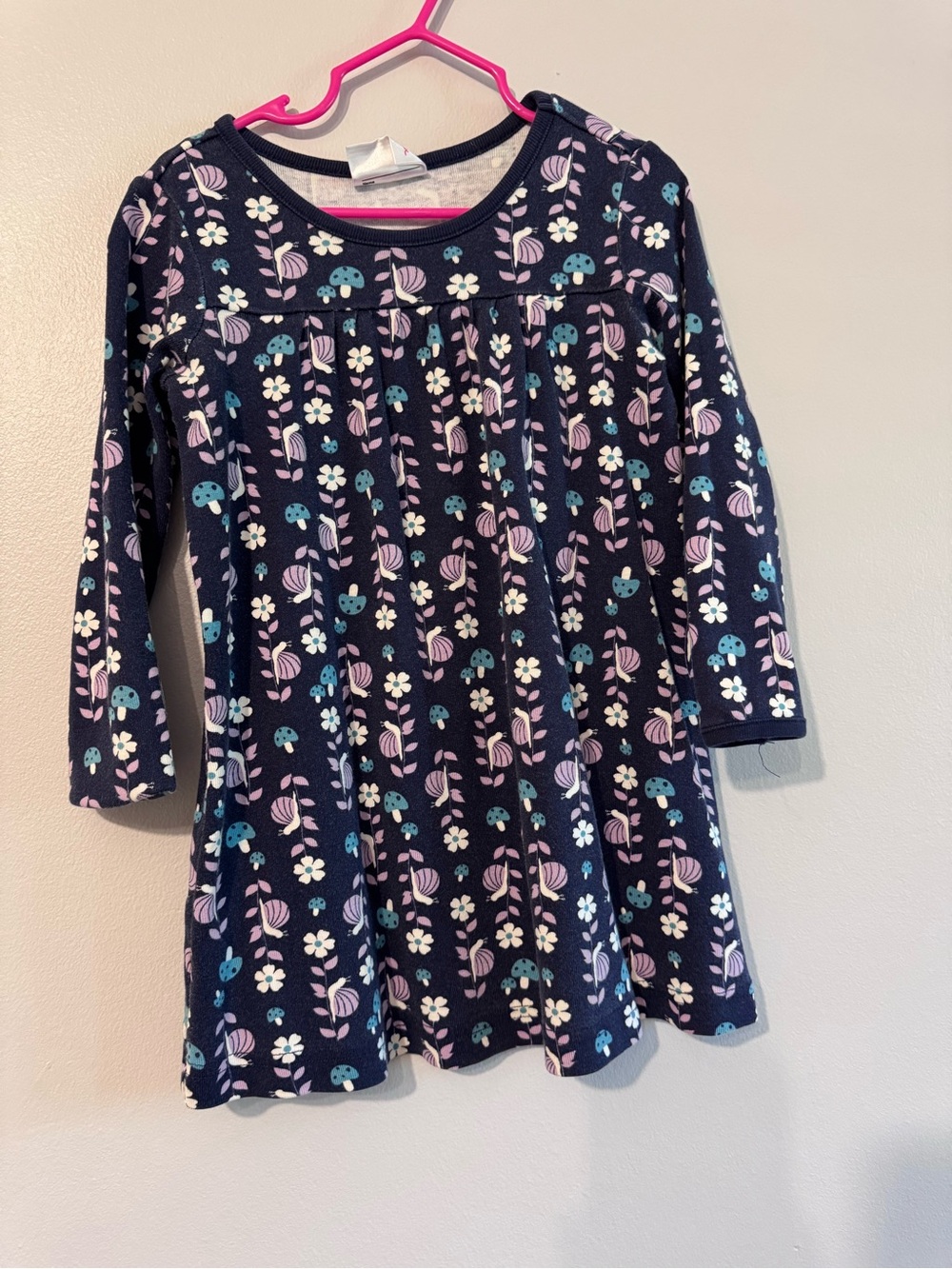 Hanna Andersson Girls Size 4 Navy Mushroom Floral Long Sleeve Cotton Dress